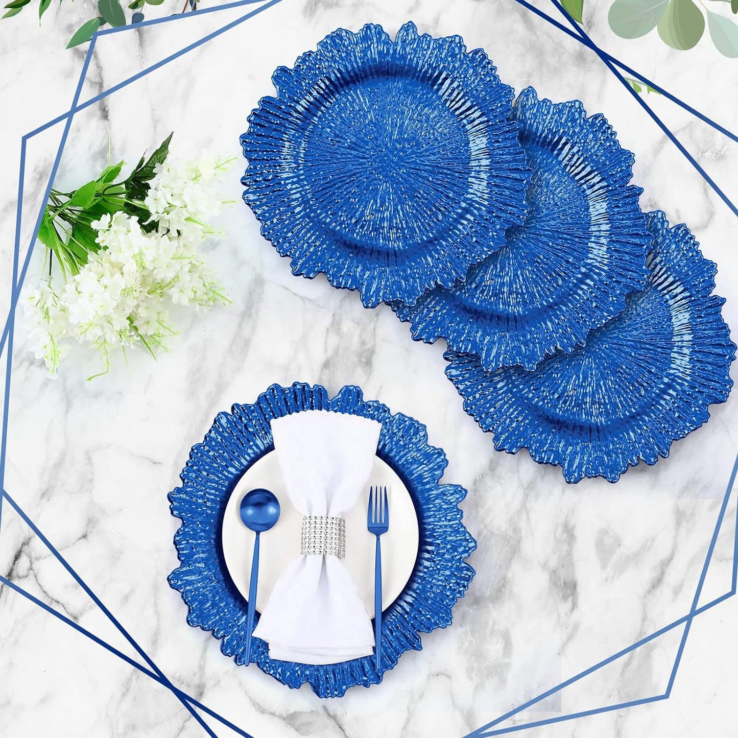 Premium 100 Pcs 13" Gold Charger Plates Set Metallic Ruffled Rim Wedding Party Holiday Decor with Elegant All-Weather Table Settings