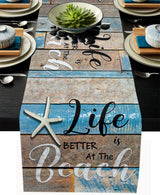 Bulk 4 Pcs Bulk Ocean Beach Linen Table Runners for Family Dinner Wedding Outdoor Interior Decoration Wholesale