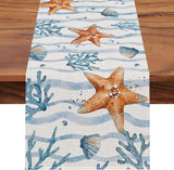 Bulk 4 Pcs Bulk Ocean Beach Linen Table Runners for Family Dinner Wedding Outdoor Interior Decoration Wholesale