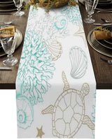 Bulk 4 Pcs Bulk Ocean Beach Linen Table Runners for Family Dinner Wedding Outdoor Interior Decoration Wholesale