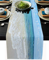 Bulk 4 Pcs Bulk Ocean Beach Linen Table Runners for Family Dinner Wedding Outdoor Interior Decoration Wholesale