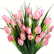 4 Bundles UV-Resistant Artificial Tulip Bushes for Indoor Outdoor Decor, Silk Flowers