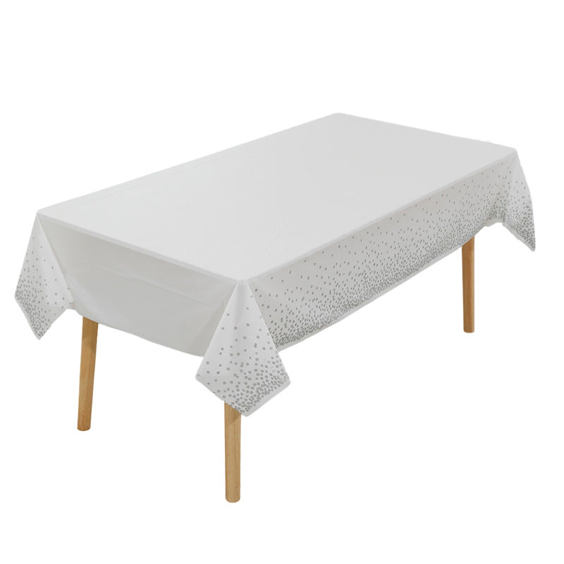 Bulk 4 Pack White and Gold Disposable Tablecloths 54x108 Inches Plastic Party Tablecloths for Engagement and Baptism Decorations Wholesale