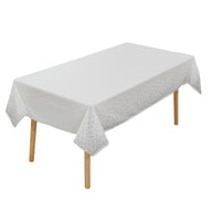 Bulk 4 Pack White and Gold Disposable Tablecloths 54x108 Inches Plastic Party Tablecloths for Engagement and Baptism Decorations Wholesale