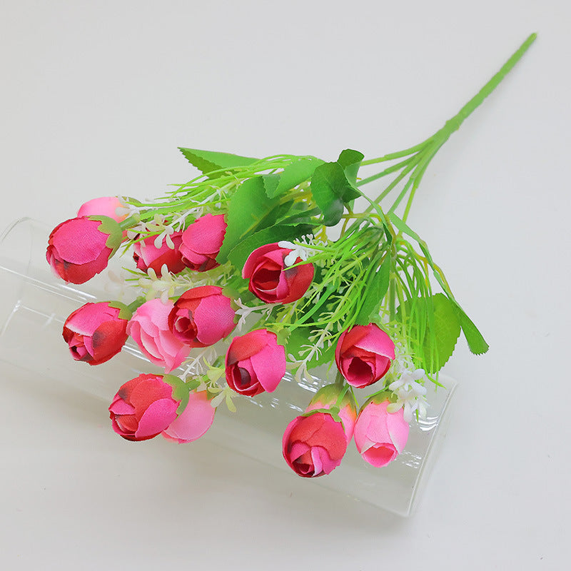Wedding Floral Backdrop Mini Rose Buds Silk Flower Bush - 13" Bendable Stem Decor for Venue Styling