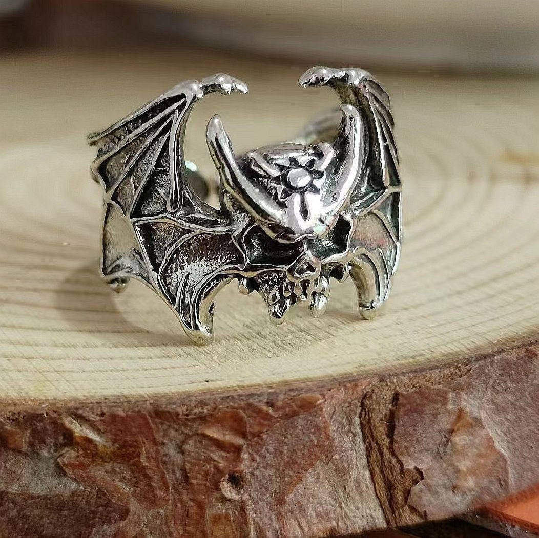 Bulk 12 Pcs Vintage Gothic Bat Rings Adjustable Halloween Bat Wing Rings for Women and Men Halloween Cosplay Party Accessories Wholesale