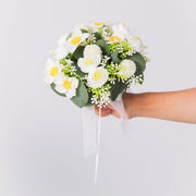 7 Inch Small White Artificial Daffodil and Peony Bridal Bouquet, Bulk 1 Pc