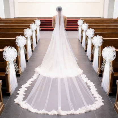 Church Wedding Aisle Chair Decor Kits (5-Pack) – 2m Tulle + White Ribbons per Set