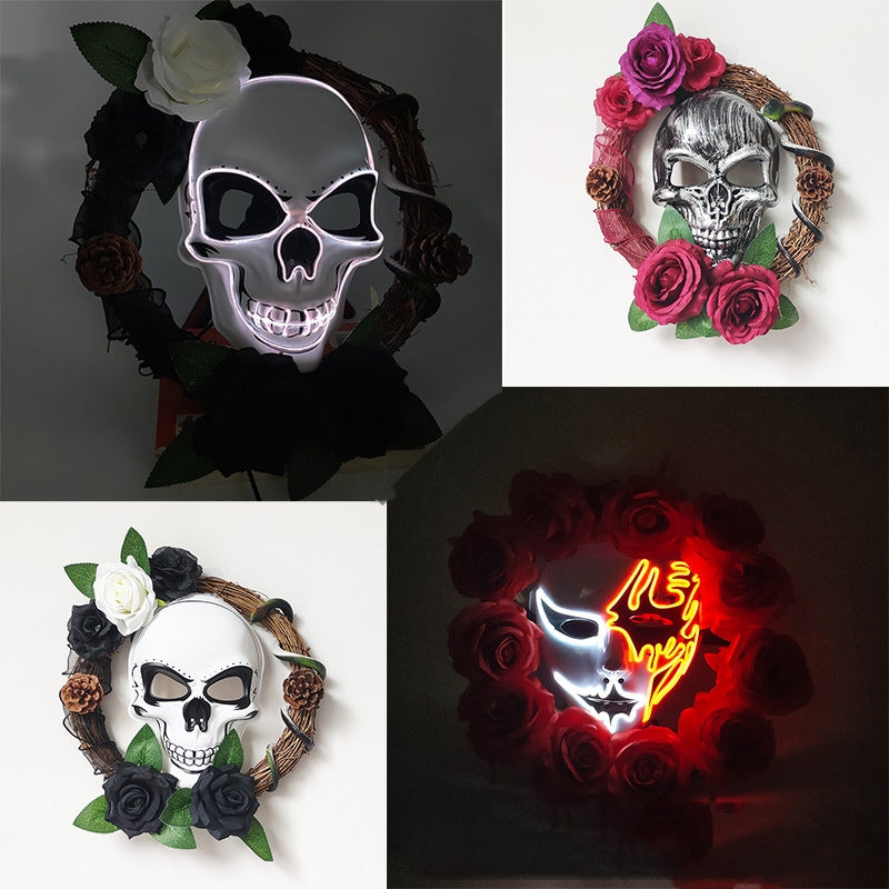 Halloween Skull Light Up Wreath 16 Inch Artificial Halloween Decoration