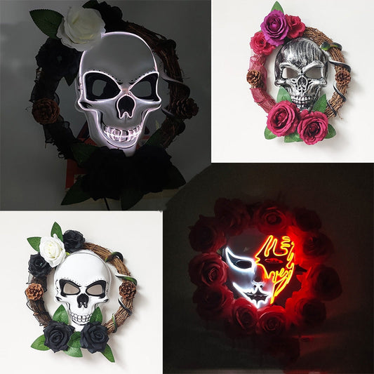 Halloween Skull Light Up Wreath 16 Inch Artificial Halloween Decoration