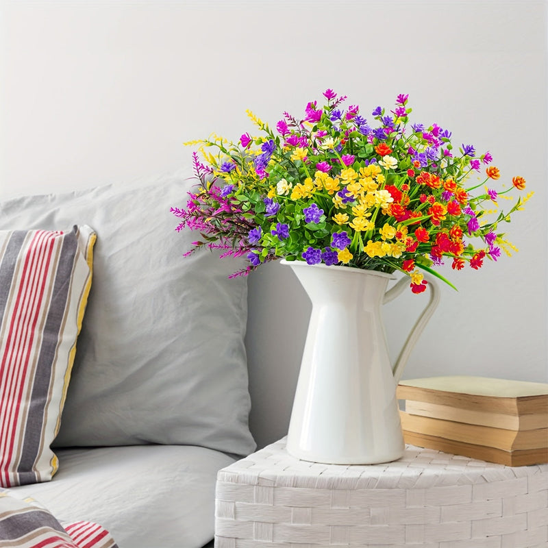 16 Bundles Artificial Outdoor Plastic Flowers UV Resistant Mixed Plants Bulk