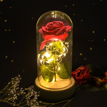 Bulk Eternal Artificial Rose with LED Light in Glass Dome Gift for Women Mom Birthday Valentine's Day and Thanksgiving Wholesale