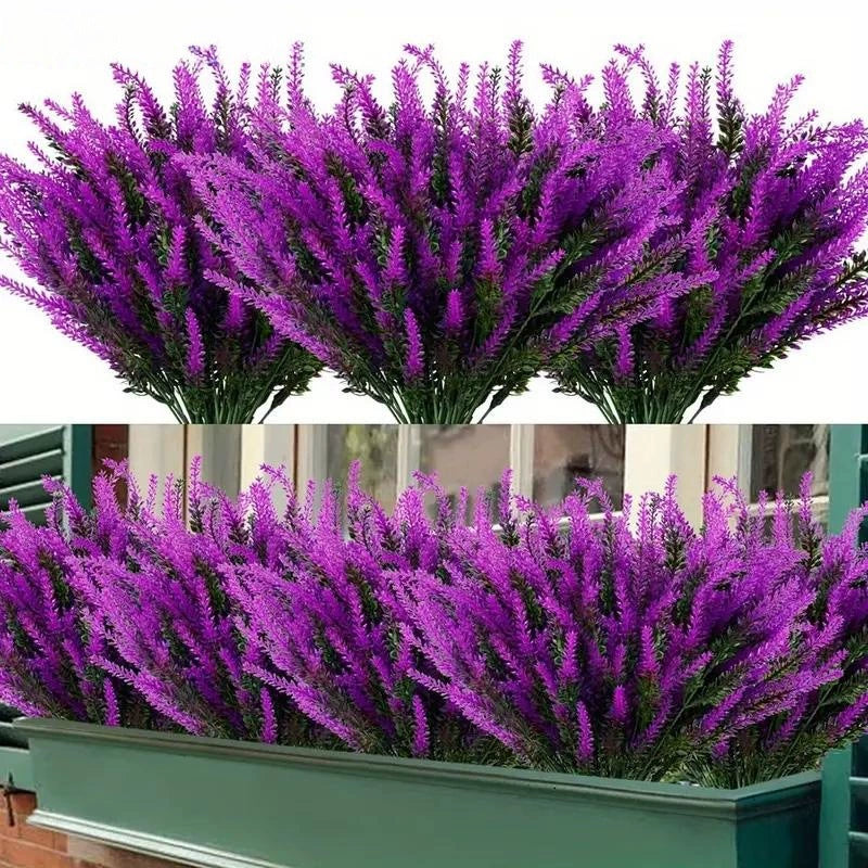 Premium Artificial Lavender Plants 12 Pack UV Resistant Faux Greenery with Rustproof Stems for Indoor Wedding & Outdoor Home Decor