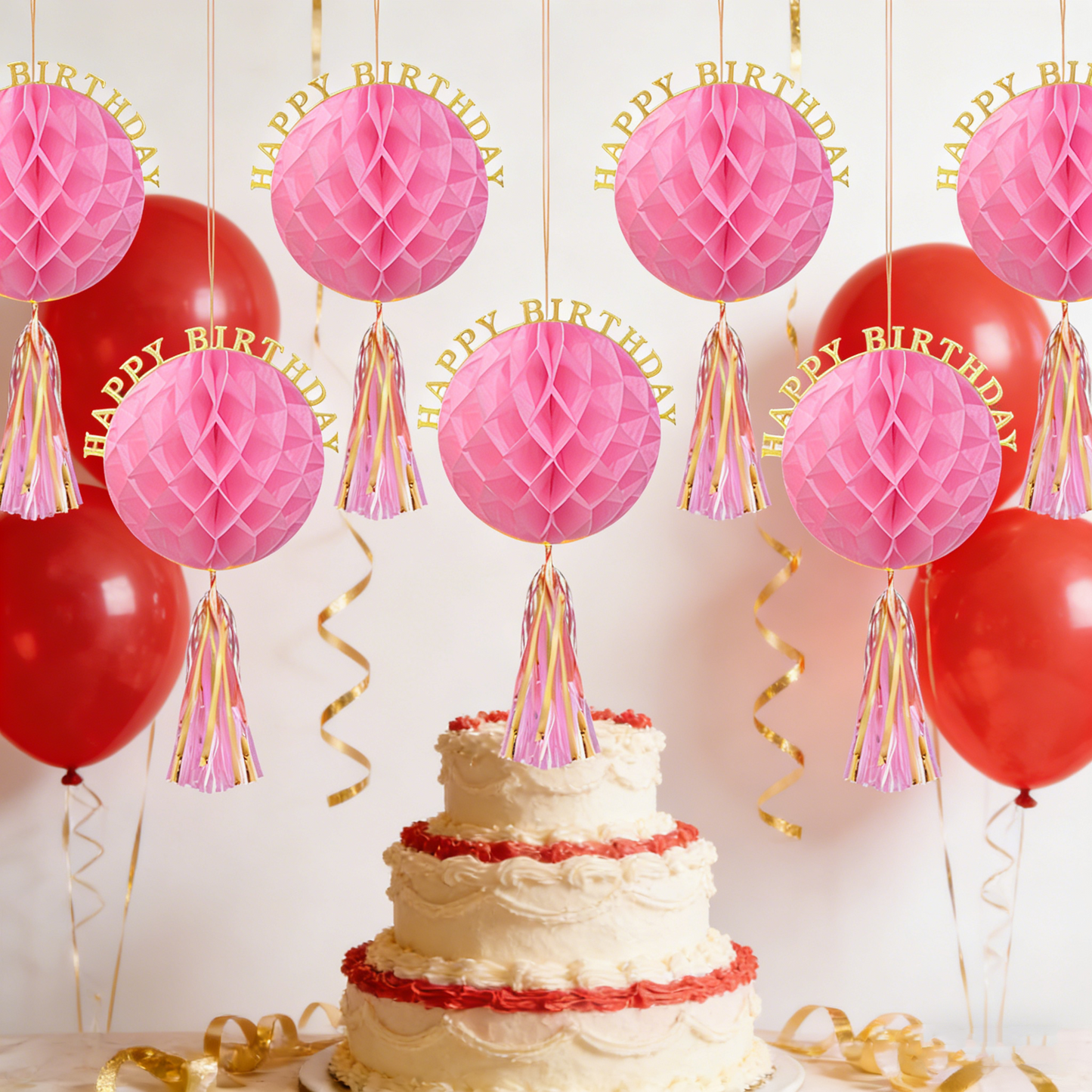 10-Pack 14-Inch Foldable Honeycomb Ball Decorations with Tassels – Birthday Party Decor Supplies