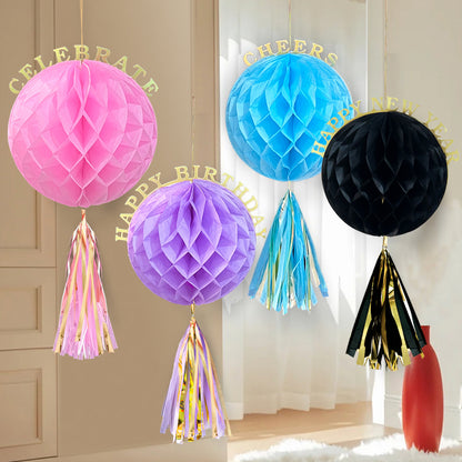 10-Pack 14-Inch Foldable Honeycomb Ball Decorations with Tassels – Birthday Party Decor Supplies