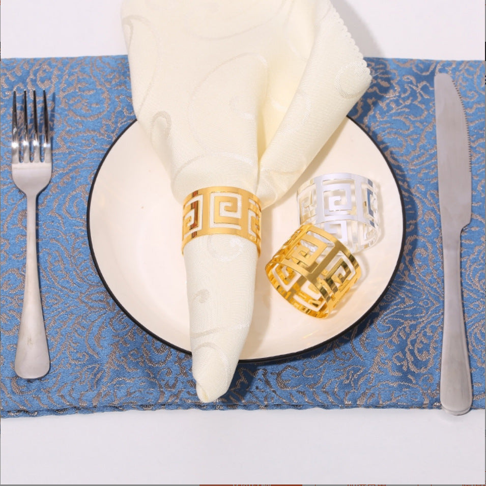 10-Pack Greek Key Metallic Napkin Rings – Banquet Table Setting Decor