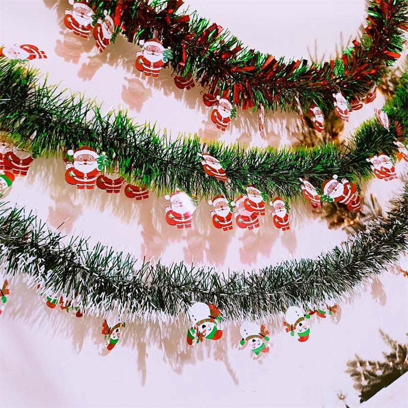 10-Pack 6.6ft Christmas Tinsel Garland - Santa & Snowman Holiday Party Decor