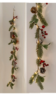 Light Up Artificial Pine Garland with Red Berry Pinecones, Hanging Vines, Christmas Holiday Decor, Bulk Quantity