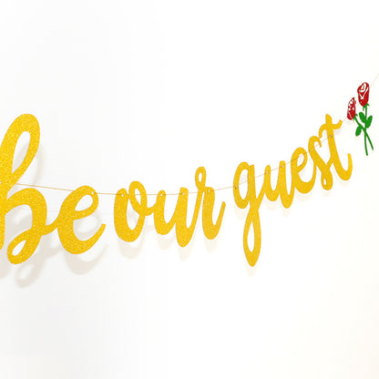 Bachelorette/Bachelor Party Decorations - 10PCS Rose Gold Glitter "Be Our Guest" Banner Single Party & Birthday Flags for Him/Her