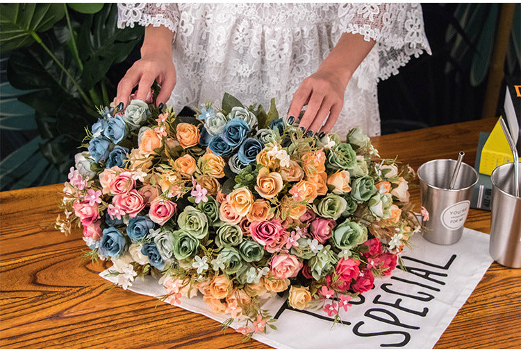 11.8 Inch Artificial Rose Bush Bouquet, Realistic Silk Flowers, Bulk Wholesale, 1 Piece
