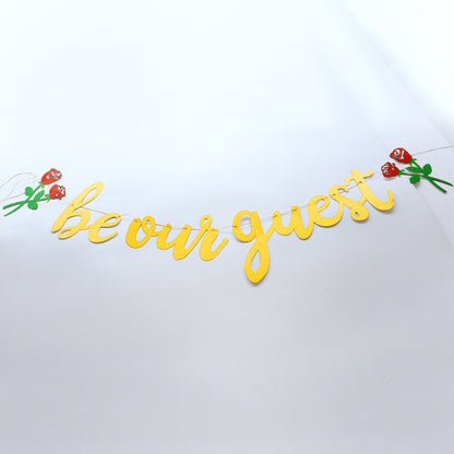 Bachelorette/Bachelor Party Decorations - 10PCS Rose Gold Glitter "Be Our Guest" Banner Single Party & Birthday Flags for Him/Her