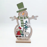 2 Pcs Christmas Wood Ornaments Set with Snowmen and Elk Decorations