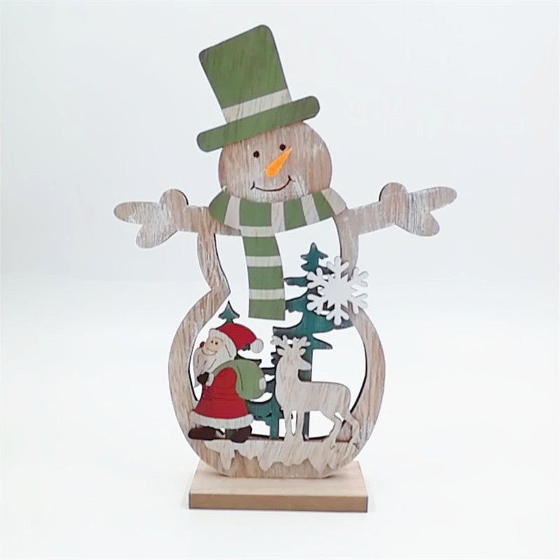 2 Pcs Christmas Wood Ornaments Set with Snowmen and Elk Decorations