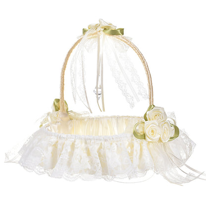 Wedding Flower Girl Basket - Lace & Rhinestone Embellished Vintage White Design