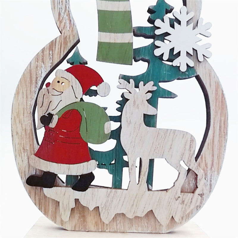 2 Pcs Christmas Wood Ornaments Set with Snowmen and Elk Decorations