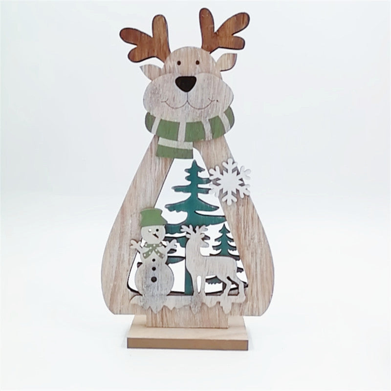 2 Pcs Christmas Wood Ornaments Set with Snowmen and Elk Decorations
