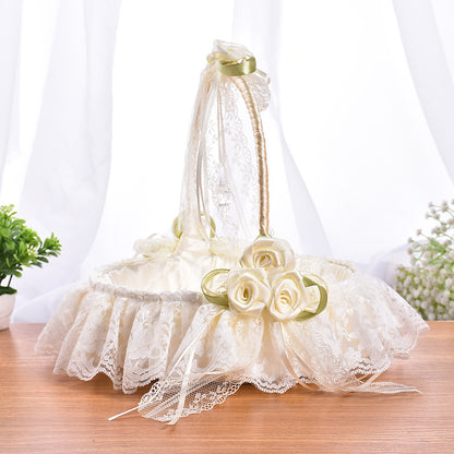 Wedding Flower Girl Basket - Lace & Rhinestone Embellished Vintage White Design