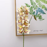 Artificial Cymbidium Orchid - 1 Stem with 10 Blooms, East Asian Style Fake Flower for Floor Decoration