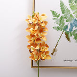 Artificial Cymbidium Orchid - 1 Stem with 10 Blooms, East Asian Style Fake Flower for Floor Decoration