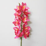Artificial Cymbidium Orchid - 1 Stem with 10 Blooms, East Asian Style Fake Flower for Floor Decoration