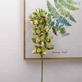 Artificial Cymbidium Orchid - 1 Stem with 10 Blooms, East Asian Style Fake Flower for Floor Decoration