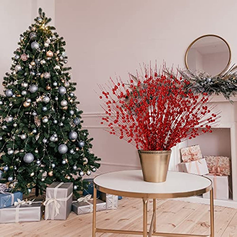 10 Bundles 17 Inch Artificial Glitter Holy Berry Stems Christmas Picks Bulk