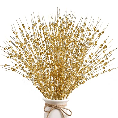10 Bundles 17 Inch Artificial Glitter Holy Berry Stems Christmas Picks Bulk