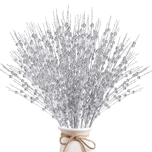 10 Bundles 17 Inch Artificial Glitter Holy Berry Stems Christmas Picks Bulk