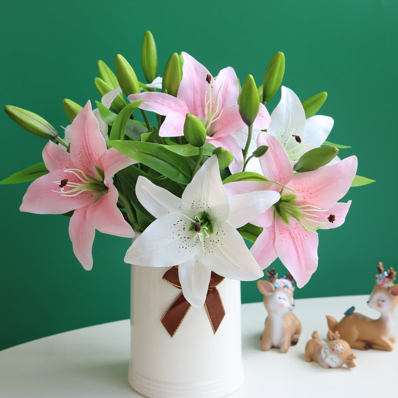 14 Inch Oriental Lily Stems 10 Pcs Real Touch Artificial Flowers for Table Centerpieces Arrangements