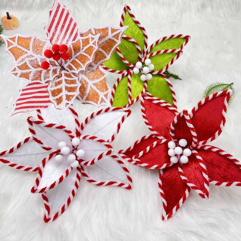 10 Pcs Large Artificial Poinsettia Christmas Decorations, 12 Inch Holiday Floral Stems