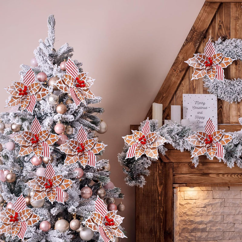 10 Pcs Large Artificial Poinsettia Christmas Decorations, 12 Inch Holiday Floral Stems