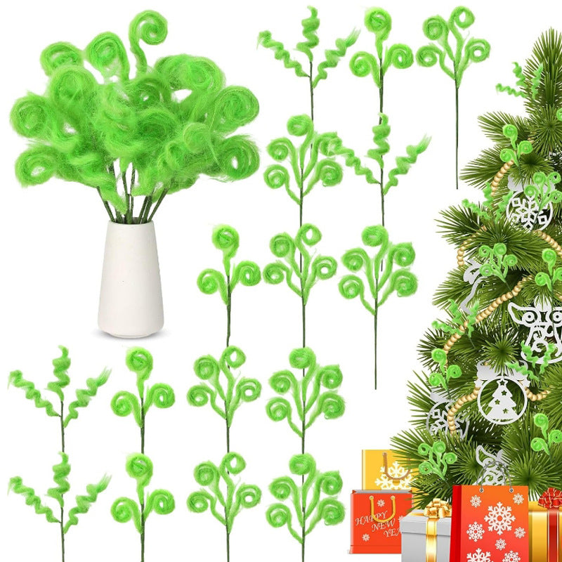 10 Pcs Green Furry Christmas Tree Picks Ornaments Artificial Holiday Decorations Bulk
