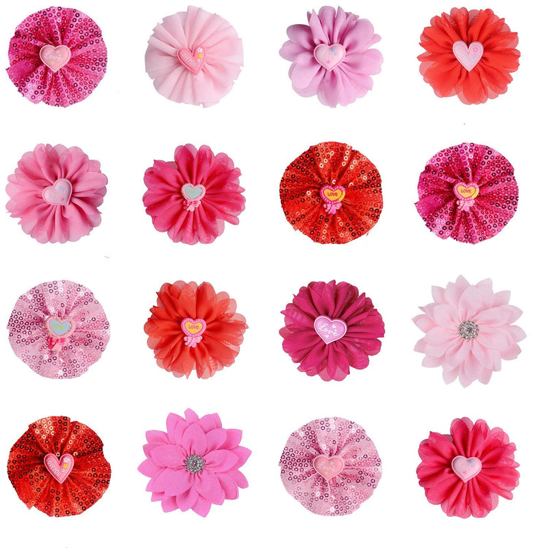 16 Pcs Artificial Silk Catte Flowers for Pet Dog Collar Bow Ties Bulk Pack