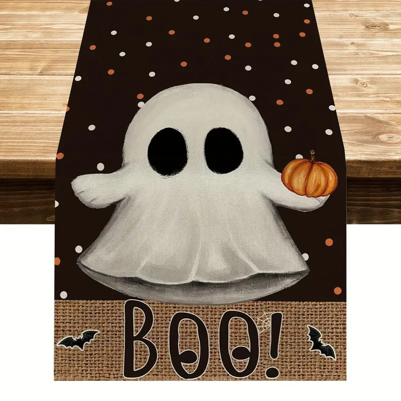Bulk 2 Pcs Halloween Table Runners Ghost Pumpkin and Cat Design Festive Fall Kitchen Decor for Parties and Home Wholesale