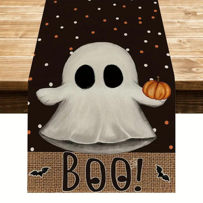 Bulk 2 Pcs Halloween Table Runners Ghost Pumpkin and Cat Design Festive Fall Kitchen Decor for Parties and Home Wholesale
