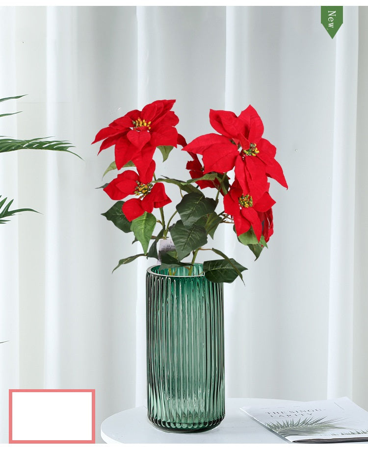 5 Sizes Bulk Artificial Velvet Poinsettia Stems Bushes Silk Christmas Flowers