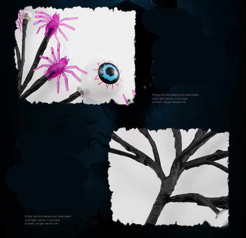 Halloween Tree with Lights 1 Pc Spooky Eyeball Ghost Spider Artificial Decoration