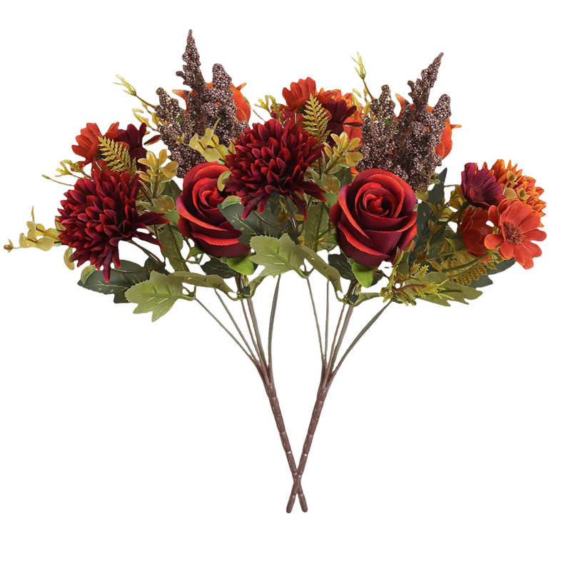11 Inch Artificial Rose Bouquet with Daisies & Mums, Mixed Flowers, 10 Stems, Silk for Home Decor Wedding Arrangements