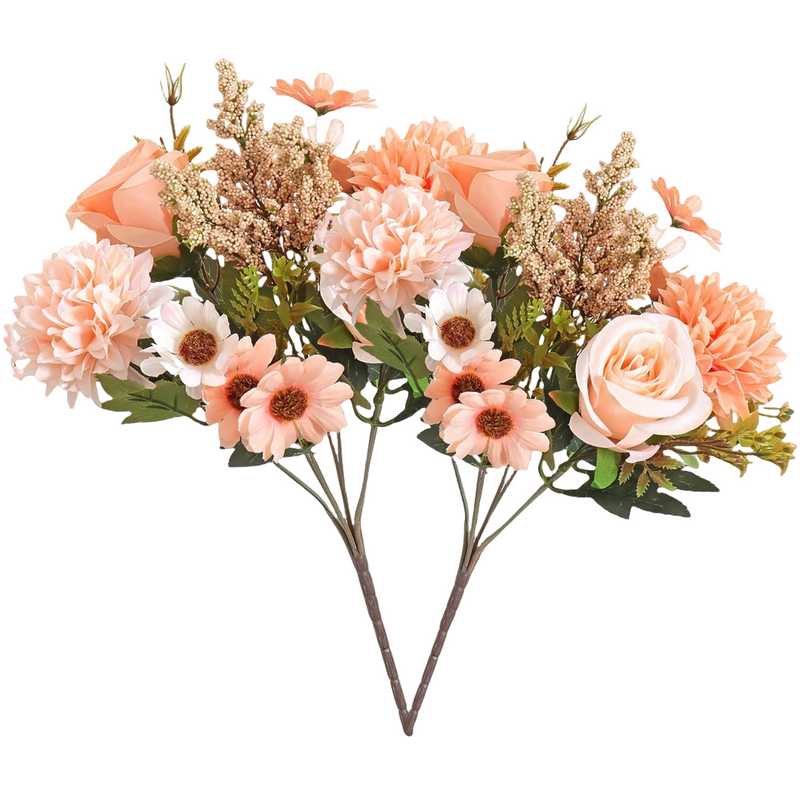 11 Inch Artificial Rose Bouquet with Daisies & Mums, Mixed Flowers, 10 Stems, Silk for Home Decor Wedding Arrangements