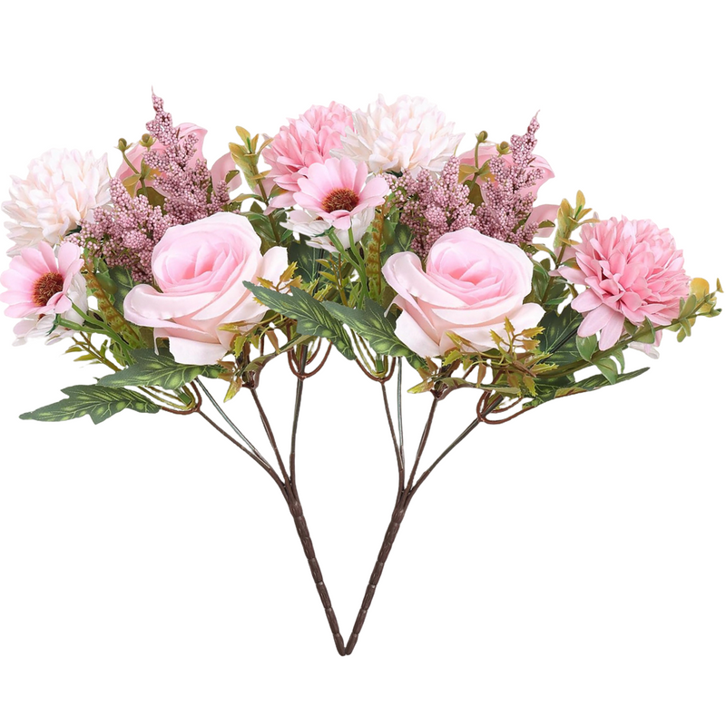 11 Inch Artificial Rose Bouquet with Daisies & Mums, Mixed Flowers, 10 Stems, Silk for Home Decor Wedding Arrangements